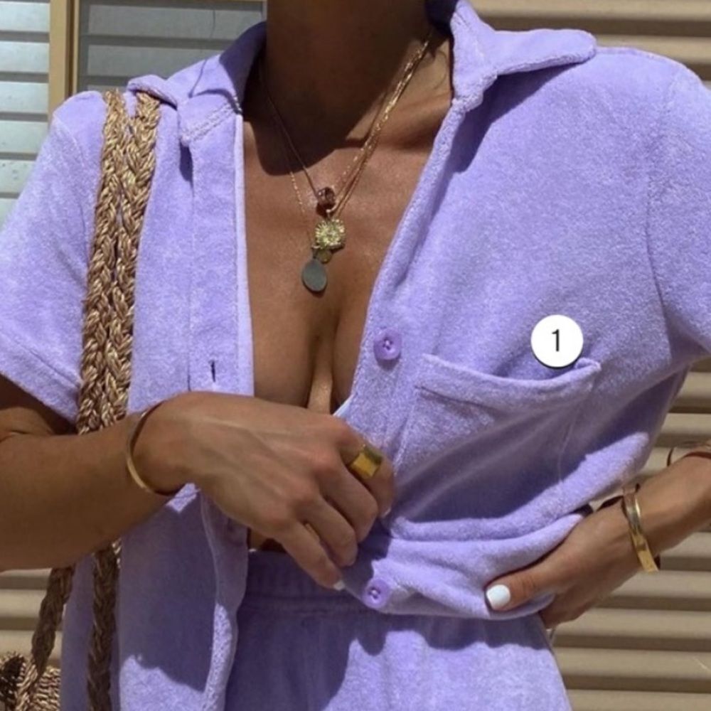 NWT Frankie’s Bikinis Coco Terry Button Up Shirt Large - Picture 5 of 5